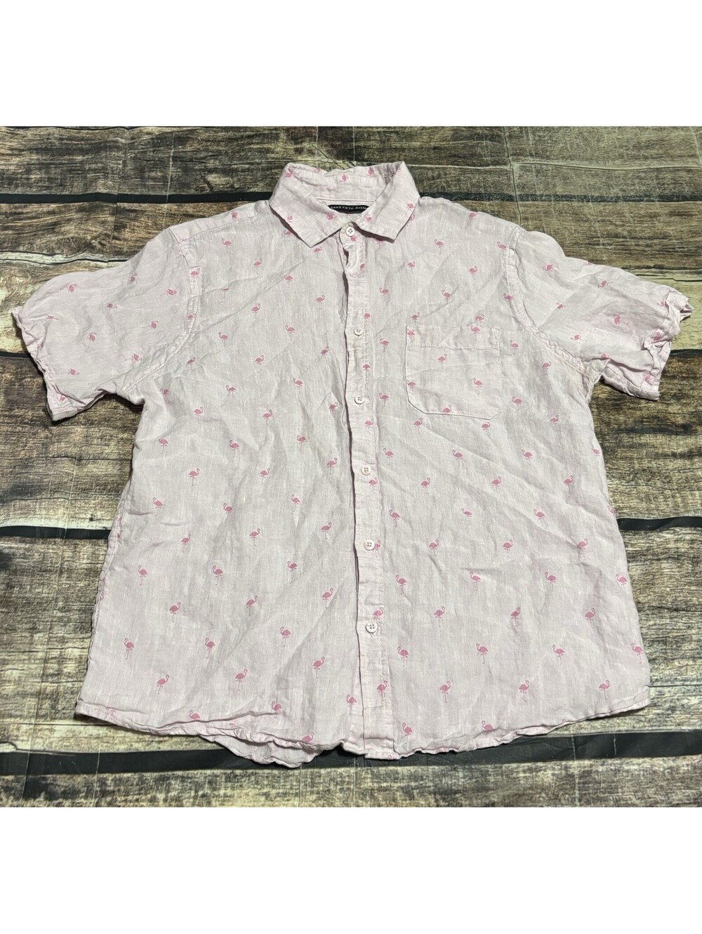Saks Fifth Avenue Shirt Mens Medium Linen Flamingo Button Up Beach